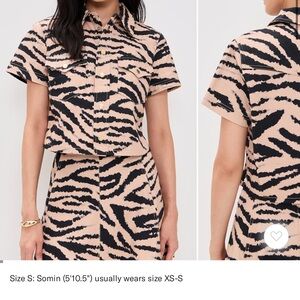 Zebra Print Short Sleeve Button Crop Top - Black & Blush